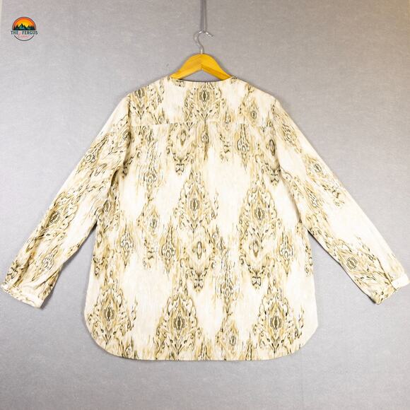 Chico's Popover Blouse Top Tan Abstract Print Metallic Boho Women's Plus Size 3 - Picture 2 of 13